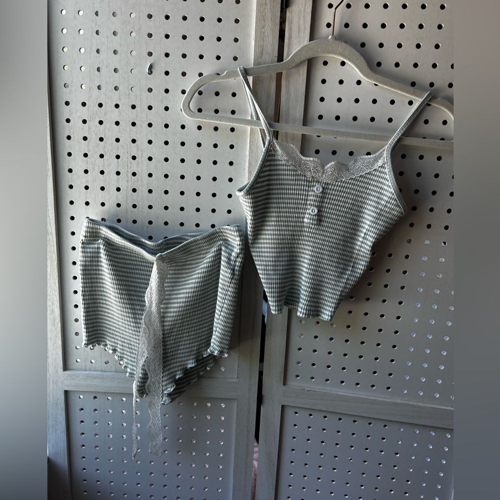 Gingham Lace Pajama Set – Cottagecore Sleepwear Vibes